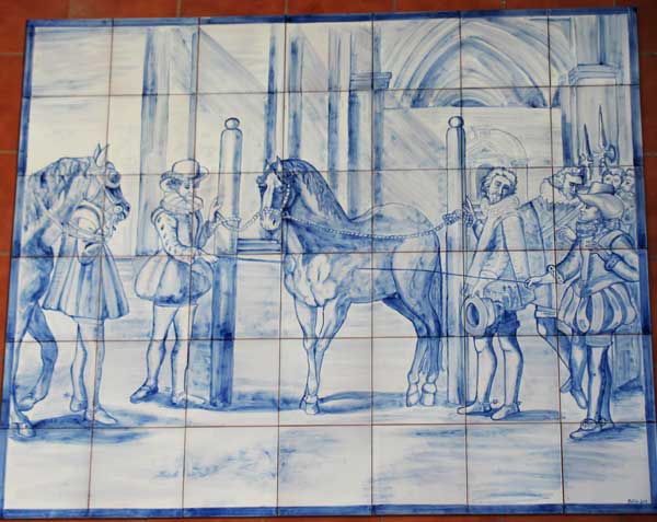 Mural de doma de caballos en azul cobalto